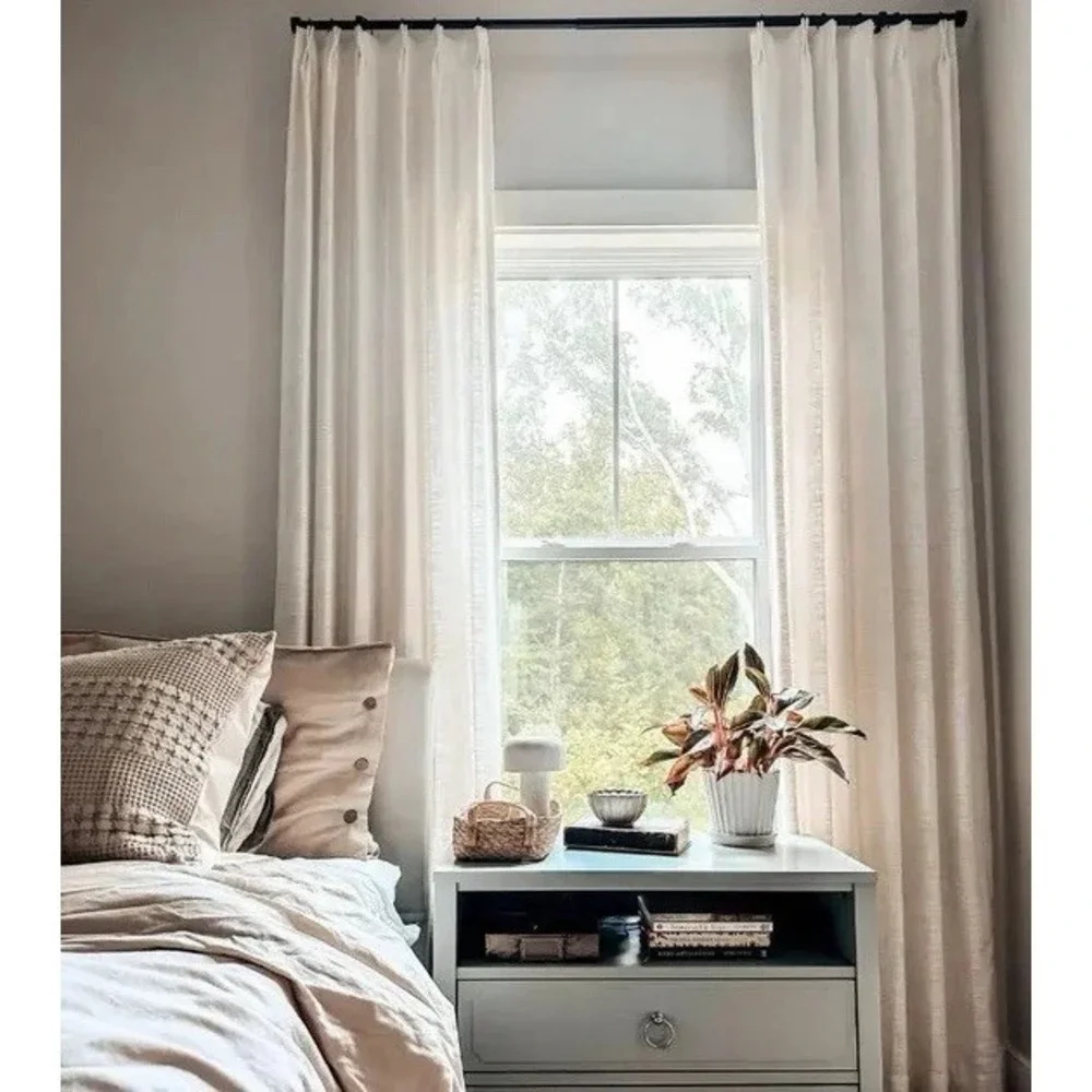 Liz Linen Pinch Pleat Ready Made Curtain Light Filtering NEW Set Of 4 26